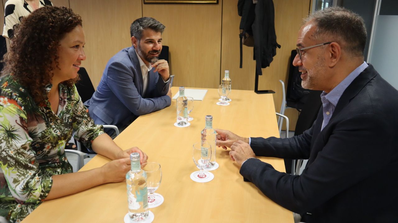 La presidenta del Consell, Catalina Cladera, i el conseller de Presidència, Javier de Juan, se reuneixen amb el director de la Fundació Democràcia i Govern Local, Alfredo Galán.