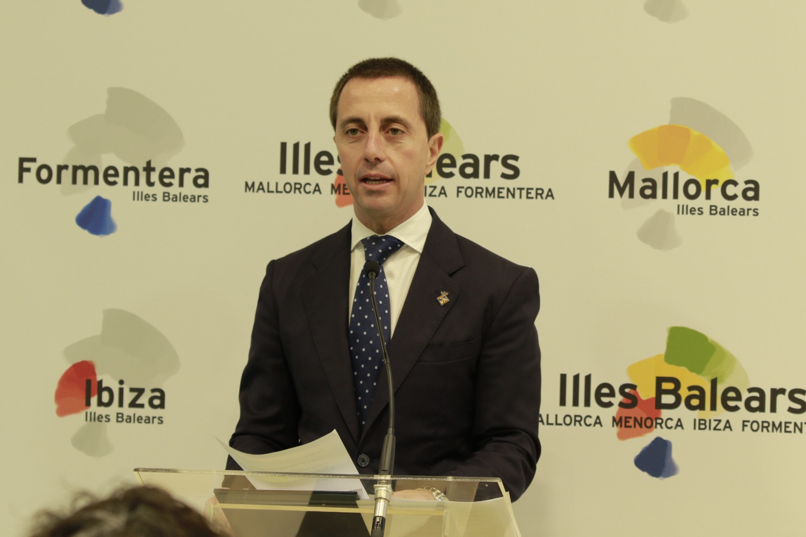 El presidente del Consell de Mallorca, Llorenç Galmés, durante su presentació en la World Travel Market de Londres.