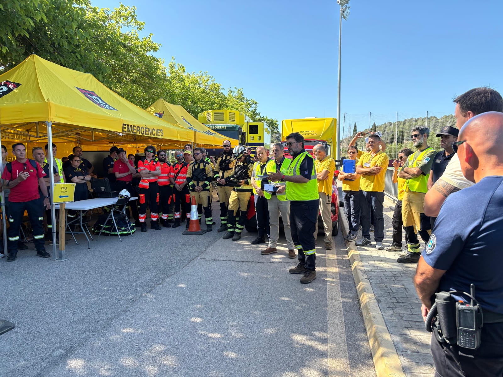Los Bomberos de Mallorca participan en un simulacro conjunto de incendio forestal en Andratx.