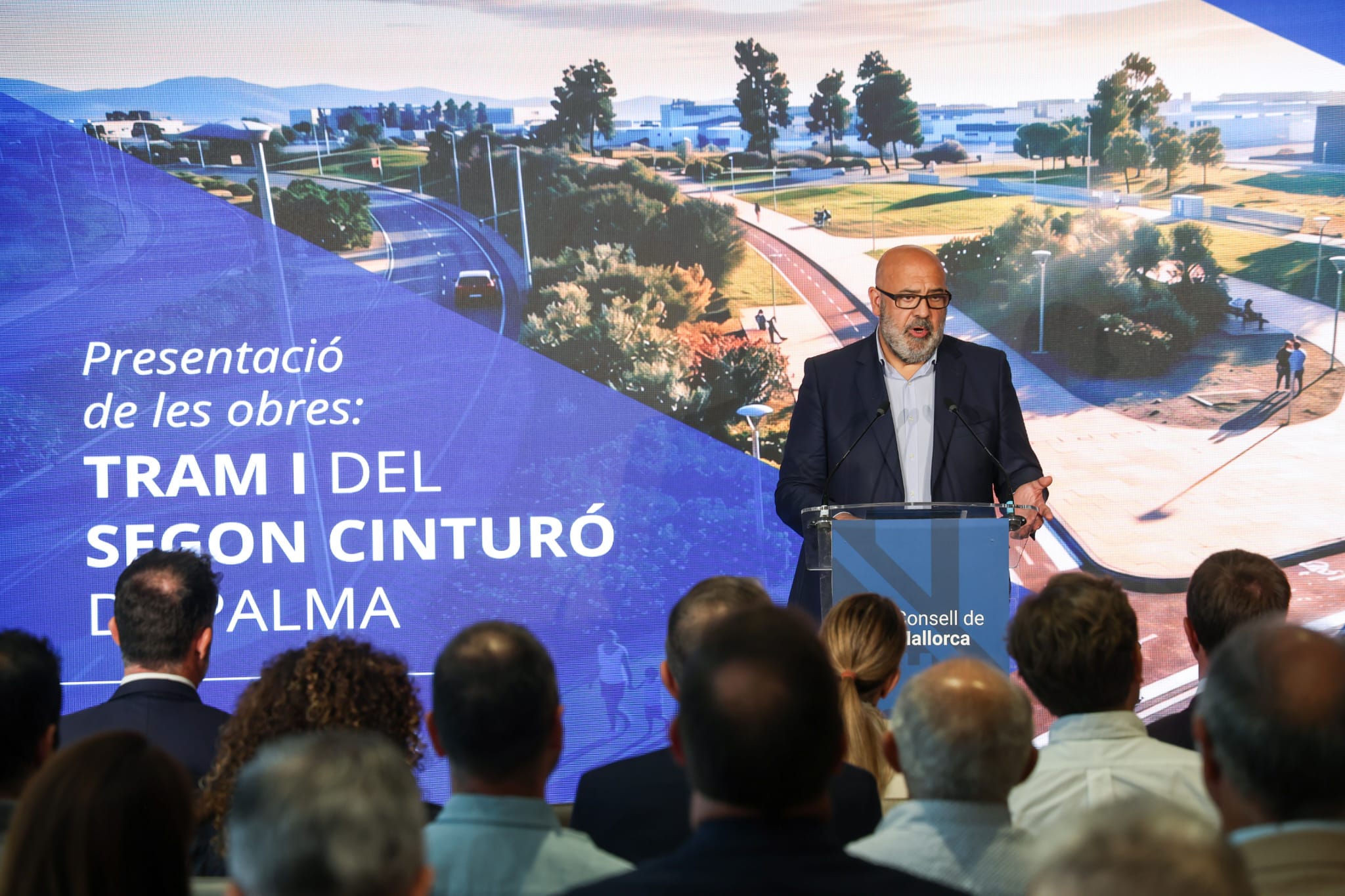 El batle Martínez durant la presentació de les obres del Tram I del segon cinturó de Palma.