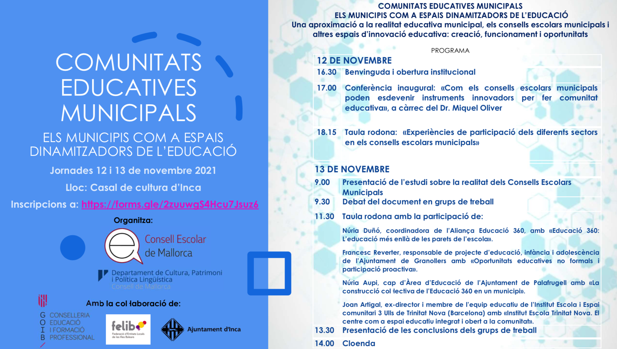 Programa de les jornades Comunitats educatives municipals