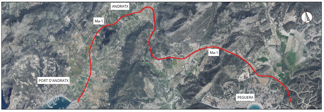 Tram de la carretera entre Peguera i el Port d'Andratx on s'actuarà amb el reforç de ferm per substituir l'asfalt molt deteriorat.