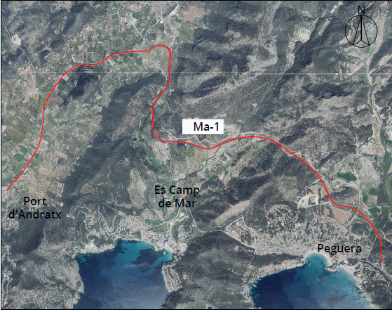  Tramo de carretera donde se renovará el asfalto que va desde las afueras de Peguera hasta el Puerto de Andratx.