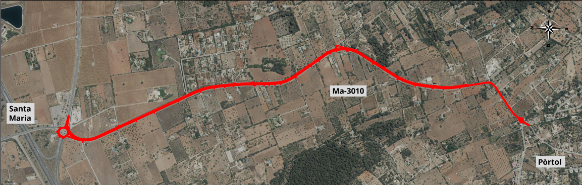Mapa del trazado del nuevo vial que junta el inicio del pueblo de Pòrtol con el cementirio de Santa Maria.