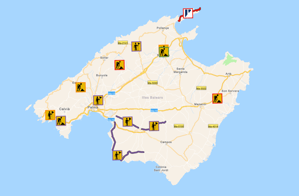 Mapa del visor de incidencias del Consell de Mallorca