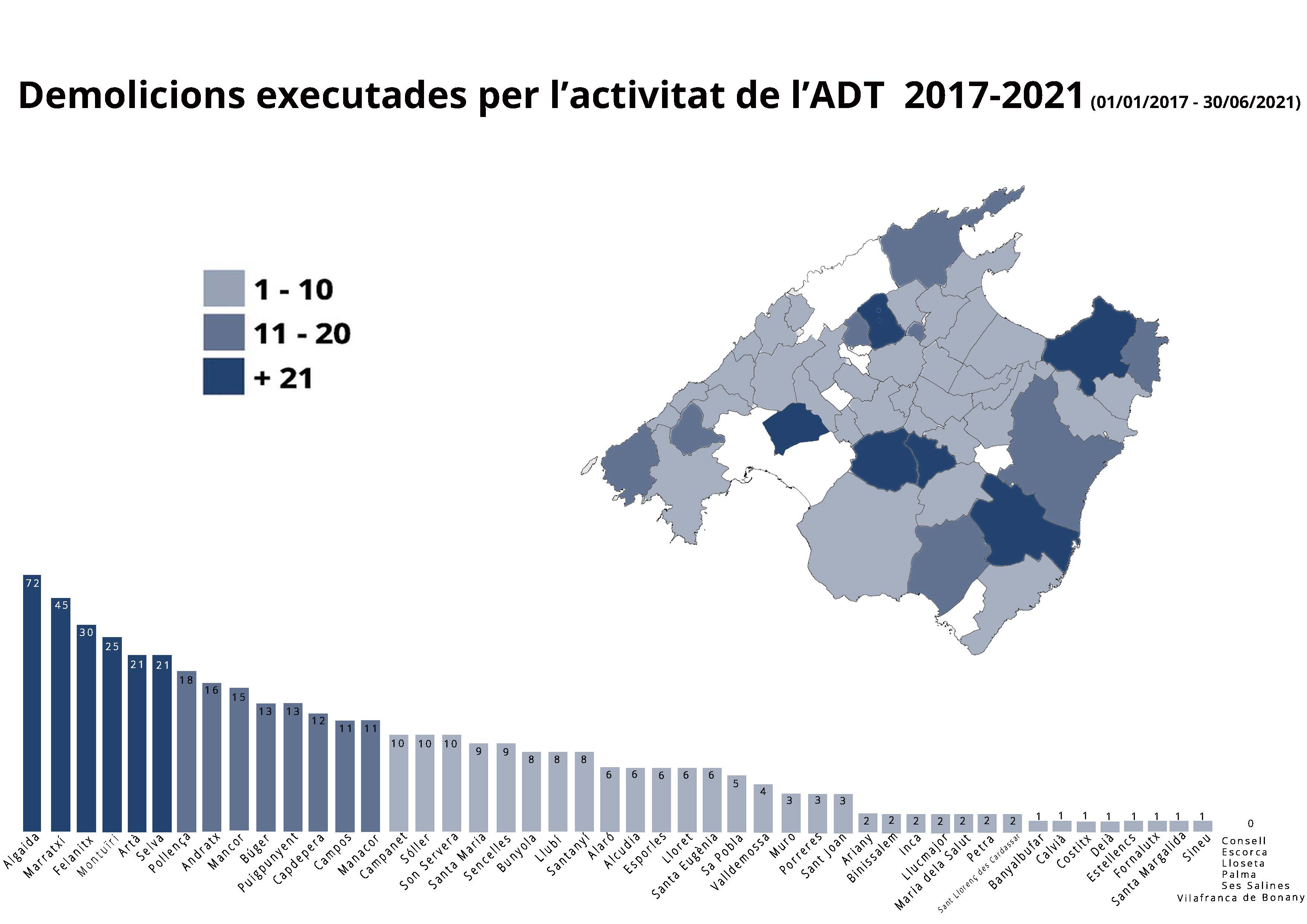 Mapa de demoliciones de la Agència de Defensa del Territori en Mallorca.
