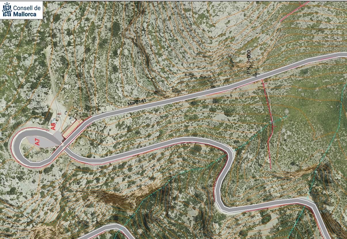 Imagen de un tramo del proyecto de mejora de la carretera de sa Calobra des del Nuu de la Corbata.