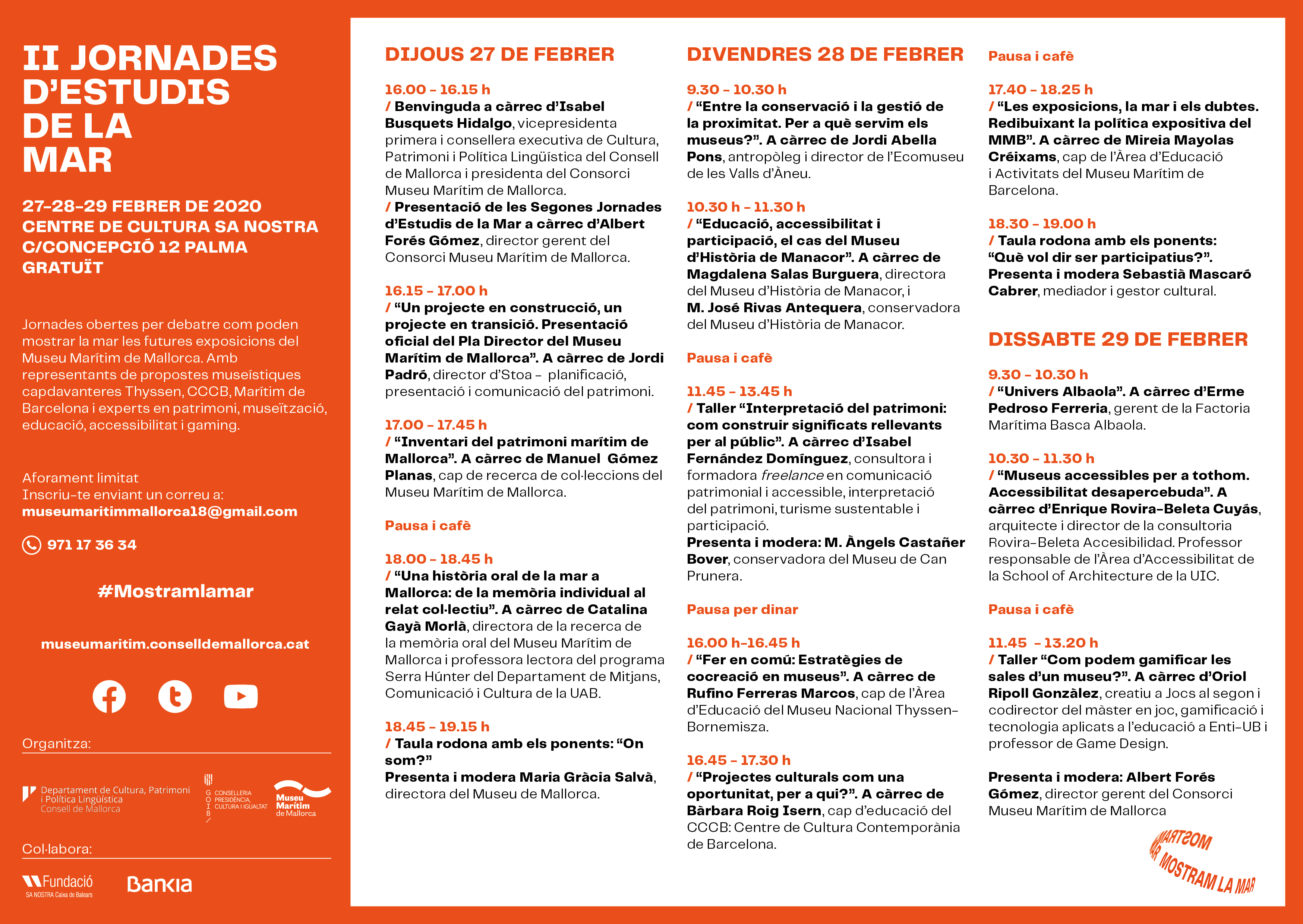 Programa de les Segones Jornades d’Estudis de la Mar