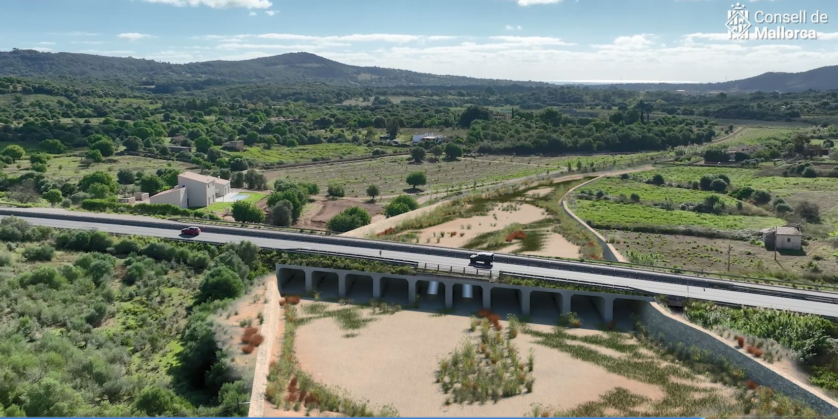 Imatge de com quedarà una vegada acabades les obres de la variant al seu pas pel torrent de Sant Llorenç, passant de 105 a 488 tones per segon d'aigua.