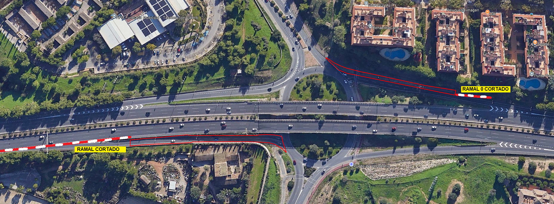 Imagen del corte de tràfico en el ramal de can Valero.