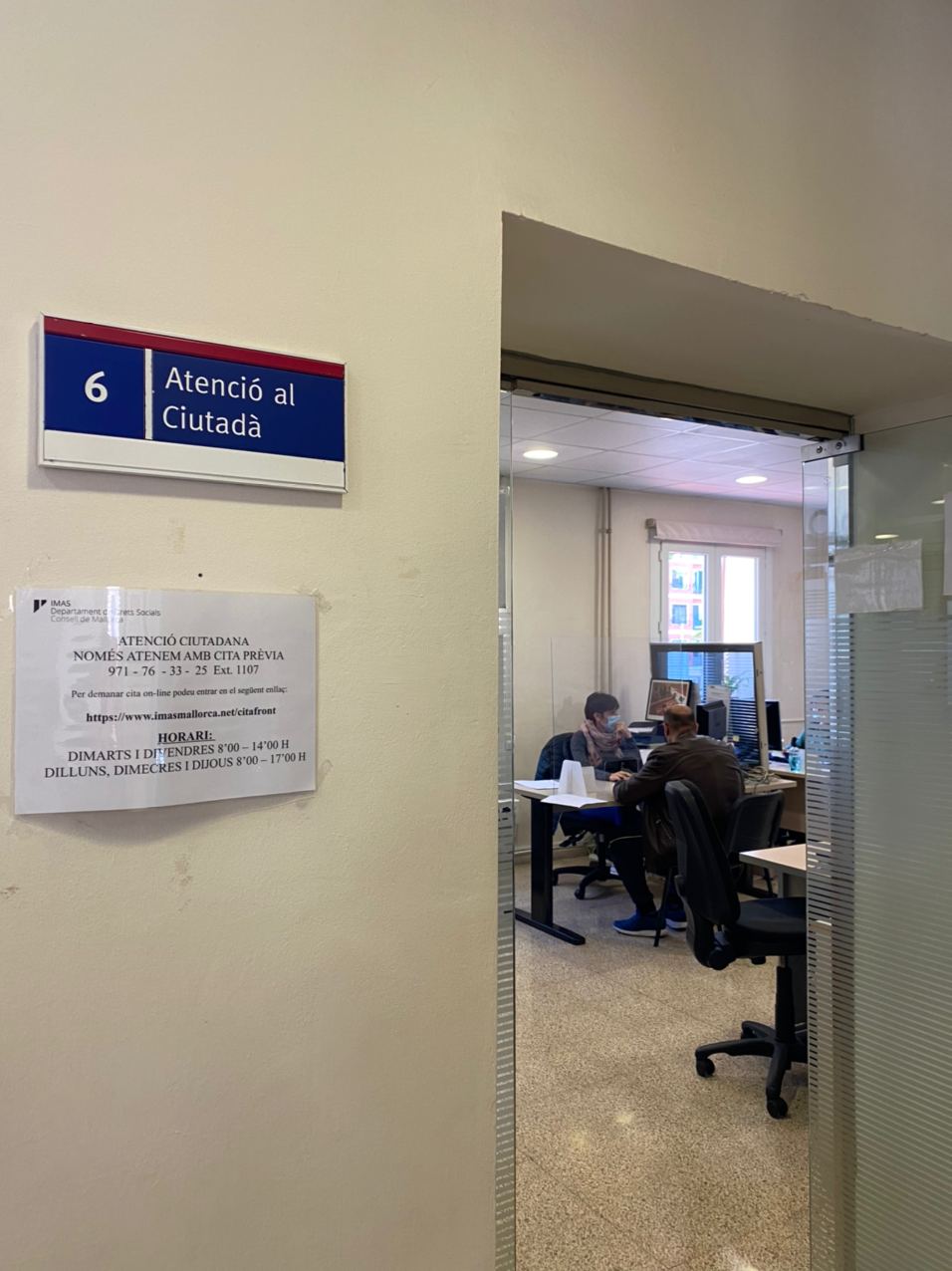 Servicio de atención a la ciudadania del IMAS en Palma.